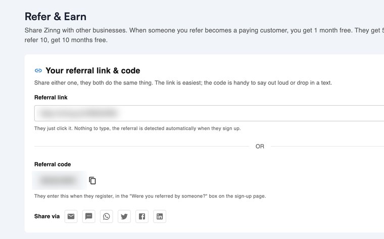 Your referral link and code on the Refer & Earn page