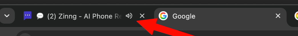 Browser tab showing an unread message count and a sound indicator while the visitor is on another tab