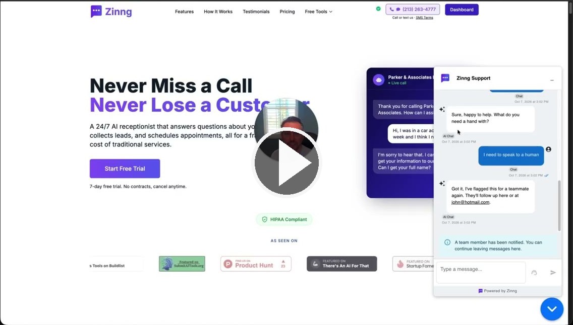 Watch: setting up a Zinng chat agent, with a live human handoff demo