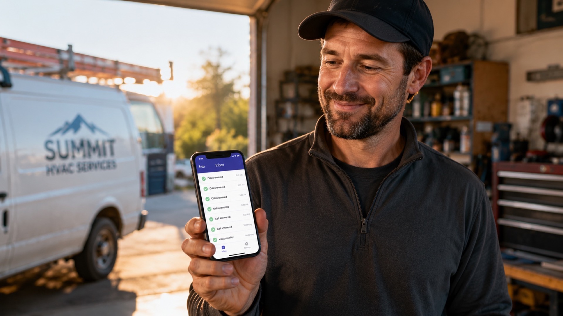 Small business owner looking at their phone showing all calls answered